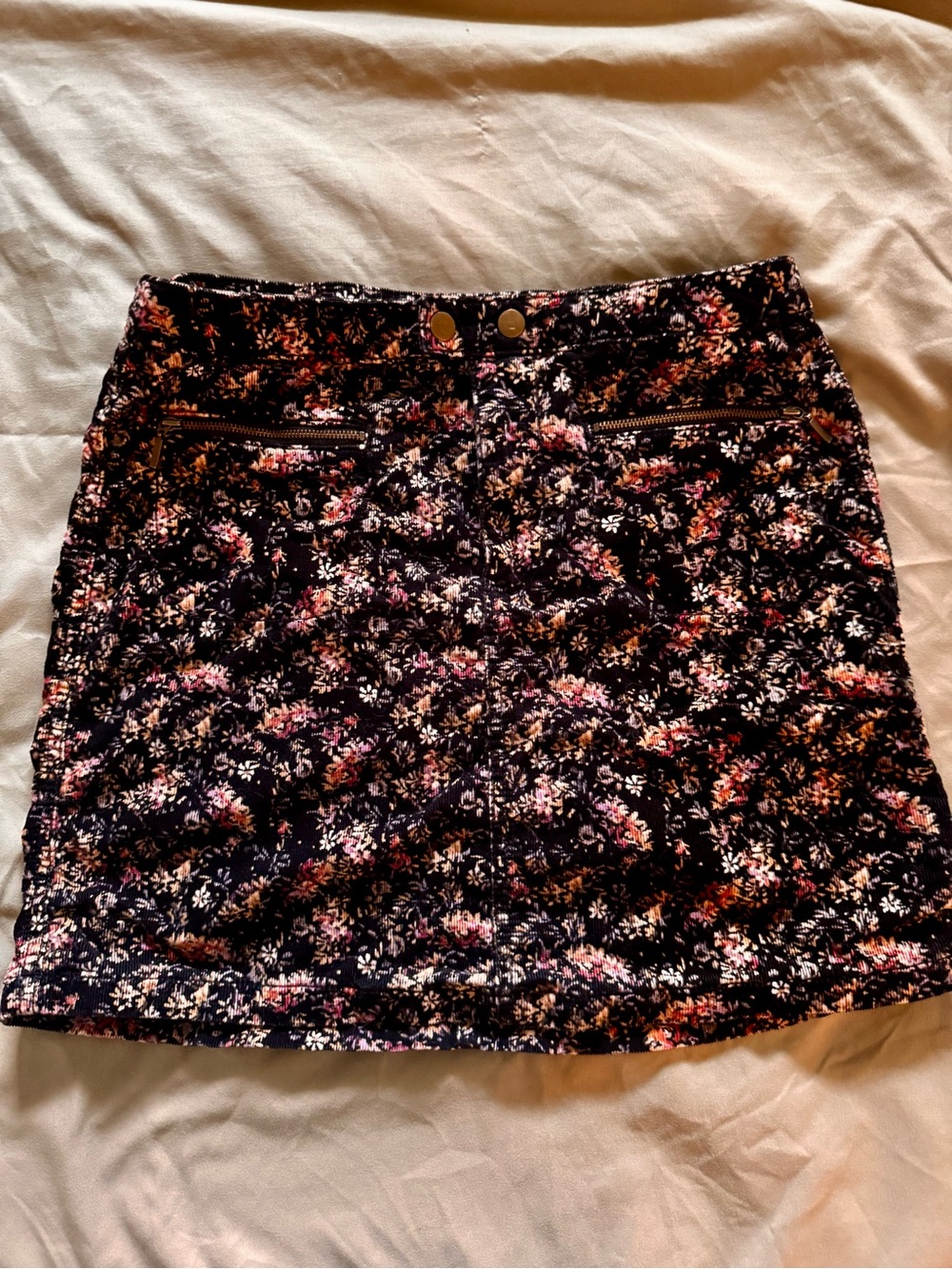 Mossimo Supply Co. Black Floral Mini Skirt with Pink and Cream Blossoms